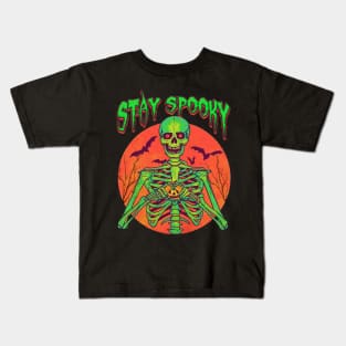 Stay Spooky Funny Halloween Skull Skeleton Kids T-Shirt